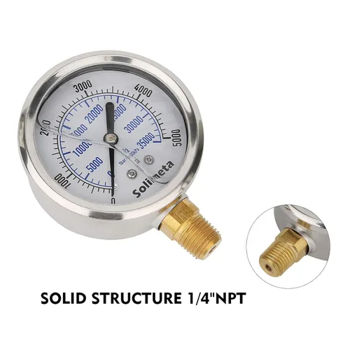 Miniatura 4 de 2-1/2 "Tamaño del dial, medidor de presión hidráulica lleno de aceite, 0-5000psi/kpa, caja de acero inoxidable 304, montaje inferior NPT de 1/4