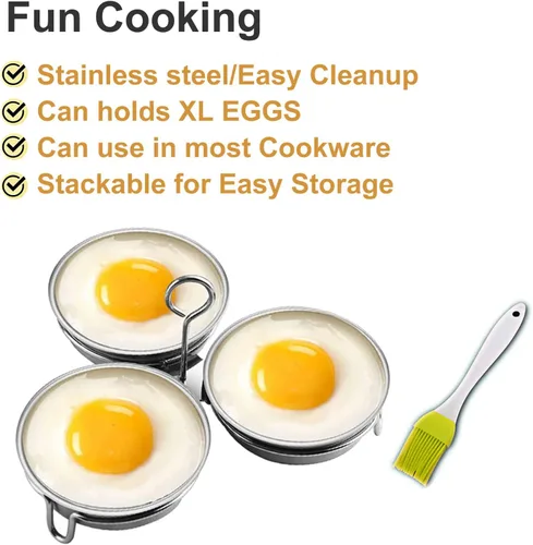 Miniatura 2 de Cazador de huevos de acero inoxidable, Fabricante perfecto de huevos escalfados, Anillos redondos para cocina de huevos para desayuno, 3 tazas