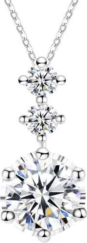 Moissanite Pendant Necklace,3 Stones 2CT Round Cut S925 Eternity Diamond Pendant Necklace,Hypoallergenic Anniversary Birthday Wedding Bridal Jewelry