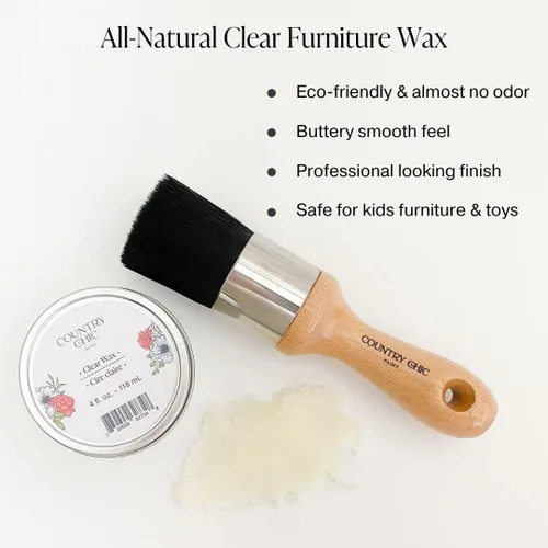 Miniatura 4 de Paquete de pintura estilo tiza + cera para muebles, decoración del hogar, manualidades (color: Crinoline [cuarto de galón - 32 onzas] - Blanco hueso)