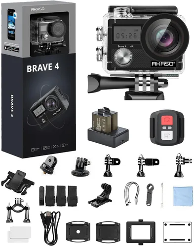 Miniatura 10 de AKASO Brave 4 Cámara de acción 4K 30fps con tarjeta microSD U3 de 64 GB Kit de accesorios para casco de bicicleta, 20MP Ultra HD 131FT Cámara
