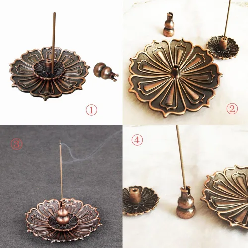 Miniatura 3 de Ximimark 1 unids 9 agujeros Lotus quemador de incienso titular de la estatua de la flor placa incensario para palos y cono, dorado (dorado)