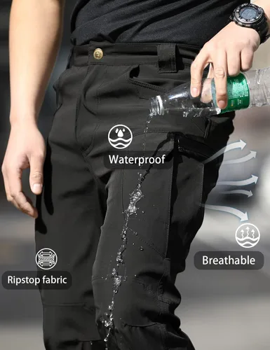 Miniatura 5 de Pantalones tácticos para hombre, resistentes al agua, Flex Ripstop Cargo Pantalones ligeros de senderismo con múltiples bolsillos (sin cinturón)