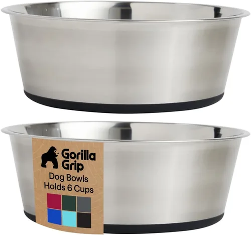 Miniatura 40 de GORILLA GRIP Tazones para perros, acero inoxidable 304 de grado alimenticio, con capacidad para 2 tazas cada uno (16 onzas líquidas) para alimentos