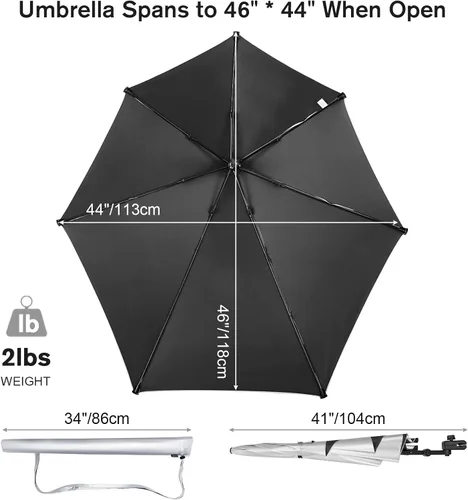 Miniatura 2 de G4Free Sombrilla ajustable UPF 50+ XL con abrazadera universal, protección UV, sombrilla para silla de playa, cochecito, silla de ruedas, carrito