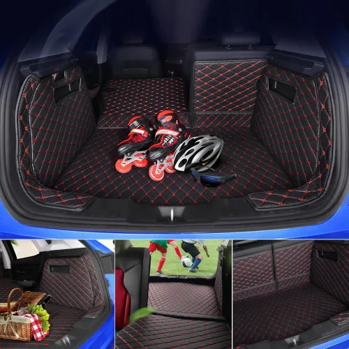 Miniatura 5 de Tapete de suelo personalizado para maletero de mascotas y perros, para Cadillac XT6, 8 piezas en total (6 asientos, negro)