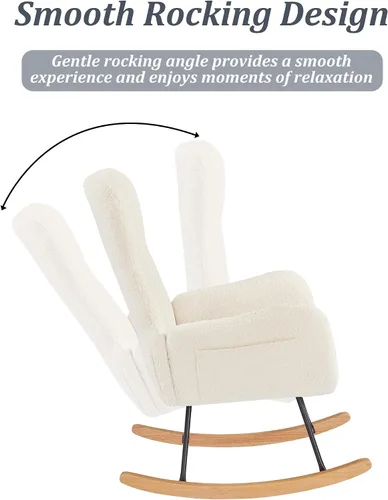 Miniatura 7 de Olela Mecedora de tela de peluche, asiento acolchado con respaldo alto y reposabrazos, silla decorativa de lana de cordero, sofá individual