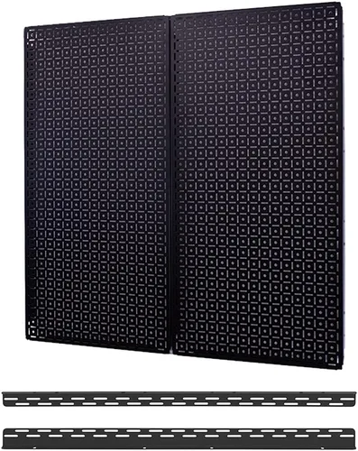 OmniWall Pegboard - Juego de 2 paneles de 32 pulgadas de alto x 32 pulgadas de ancho para almacenamiento en garaje y hogar, color negro