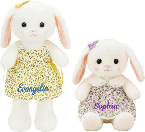 Miniatura 18 de TNYKER Conejito de Pascua personalizado para bebés, con nombre personalizado, conejito de peluche con orejas largas con monograma, muñeca de conejo