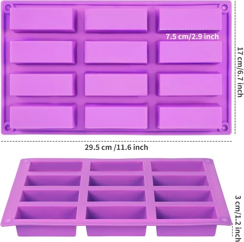 Miniatura 2 de Paquete de 2 moldes de silicona para barra de granola, molde de barra energética rectangular de 12 cavidades, moldes de barra de cereales