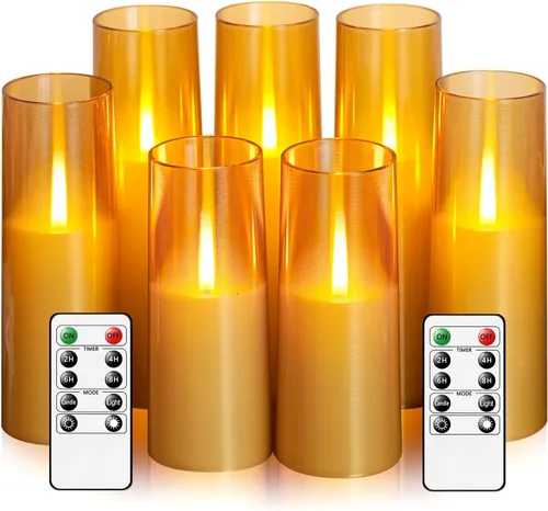 Miniatura 7 de kakoya Velas LED sin llama mejoradas con efecto de llama parpadeante, 7 piezas de velas operadas por batería con temporizador remoto, velas LED