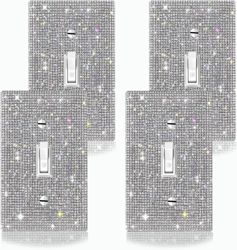 Miniatura 15 de 4 piezas de diamantes de imitación plateados brillantes para placas de pared, cubierta de interruptor de luz, cubierta de salida de diamantes