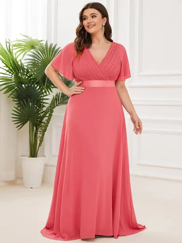 Miniatura 179 de Ever-Pretty Vestido formal para mujer, Navidad, Año Nuevo, cuello en V, gasa, talla grande, largo hasta el suelo, vestido de dama de honor