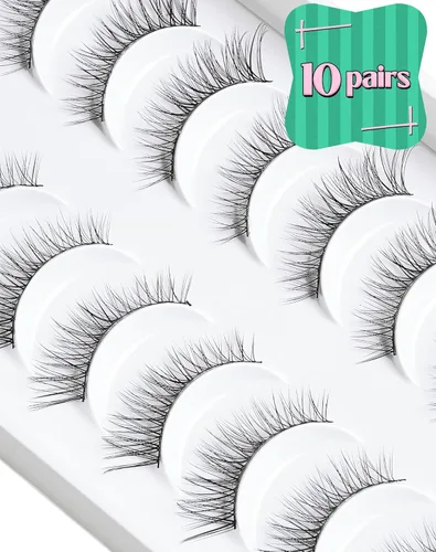 Miniatura 5 de Pestañas cortas naturales, pestañas delgadas, pestañas pequeñas, pestañas naturales, pestañas postizas para principiantes, 10 pares D-M08