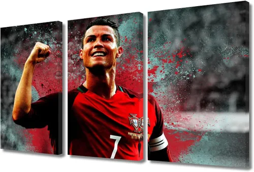 Miniatura 19 de TISHIRON CR7 - Póster de Cristiano Ronaldo de 3 piezas, lienzo para pared, cuadros de superestrella de fútbol, arte de pared grande envuelto