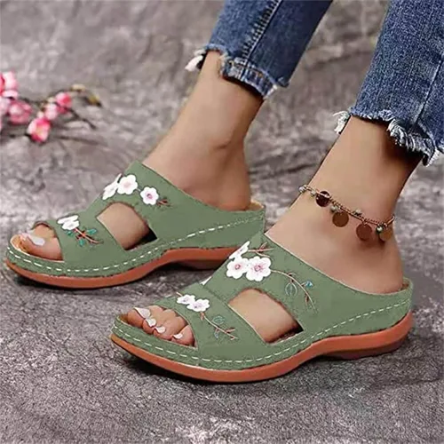 Miniatura 3 de Ladmiple Sandalias ortopédicas florales de moda 2023 con soporte de arco, zapatillas romanas casuales con puntera abierta