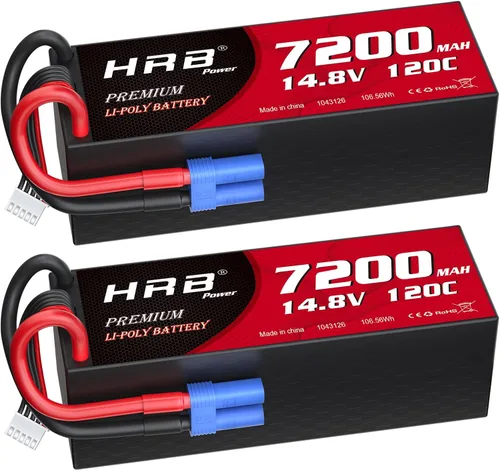 HRB 2 paquetes 4S Lipo Batería 7200mAh EC5 14.8V 120C Hardcase RC Lipo Batería Compatible con RC Car Avión Helicóptero Camión Barco