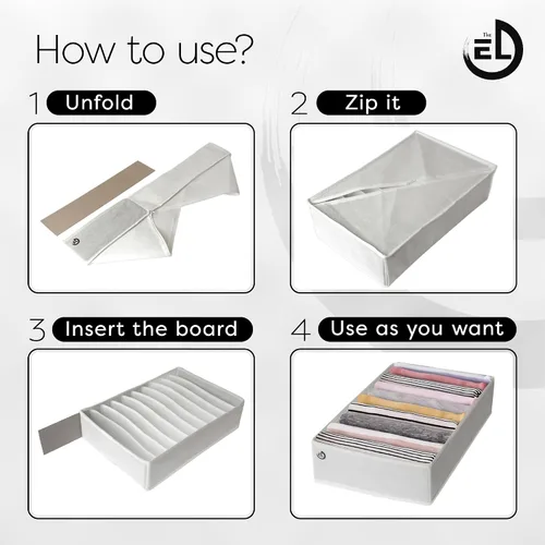 Miniatura 3 de Organizador de cajones de ropa, juego de 3 organizadores multiusos para cajones de aparador para adultos y niños, 10 celdas plegables por BLANCO