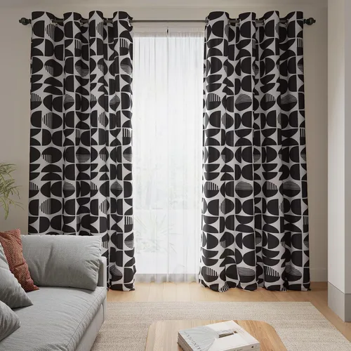 Cortinas de lino ColorBird para sala de estar, negro y blanco de 84 pulgadas de largo, juego de 2 paneles con ojales, cortinas modernas con filtro