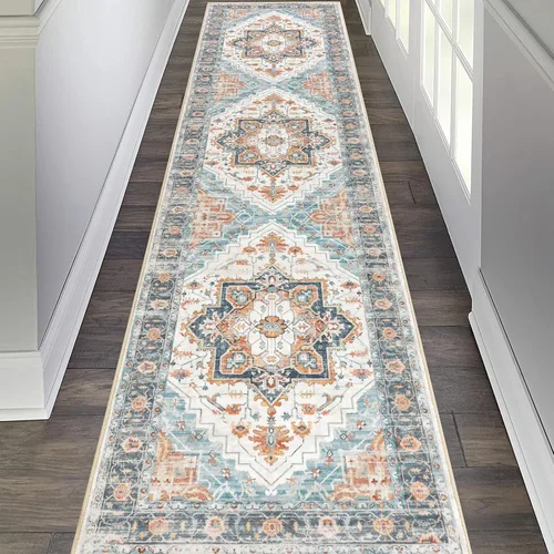 Miniatura 30 de Pauwer Alfombra vintage de flores 2 x 3 pulgadas, estilo envejecido, antideslizante, de pelo bajo, tapete para entrada, interior, pequeña, retro