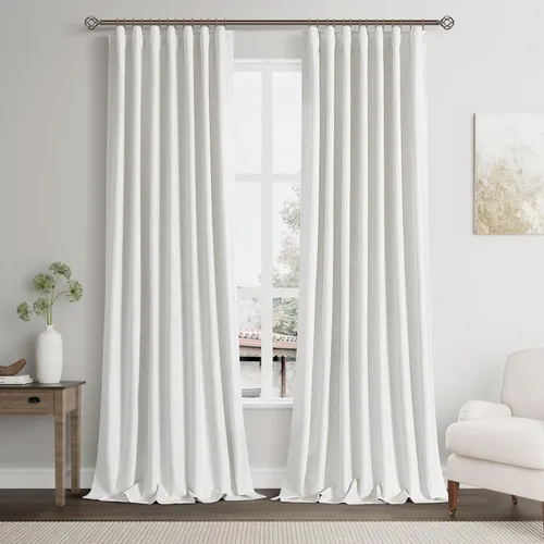Miniatura 13 de Natural Linen 100% Blackout Curtains for Bedroom 98 Inch Length 2 Panels Set Back Tab Cream Neutral Farmhouse Living Room Darkening Curtain Track