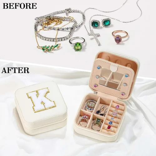 Miniatura 3 de Parima - Joyero de viaje para mujer, regalo de cumpleaños, graduación, Día de la Madre y Día del Maestro, para mujeres y niñas, blanco, letra D