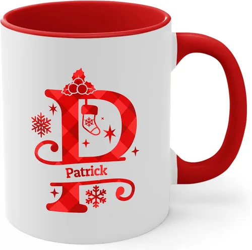 Miniatura 13 de Taza de café con inicial de decoración navideña con nombre, taza personalizada para mujeres y hombres, regalos con monograma, tazas de café