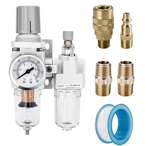 Miniatura 10 de NANPU 1" NPT Filtro de aire comprimido, regulador y lubricador (FRL) Combo - Separador de trampa de agua/aceite - Calibrador (0-150 psi), elemento