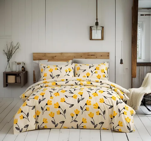 Miniatura 7 de DaDa Bedding - Juego de funda de edredón floral de flores amarillas, naranja dorado, tulipanes brillantes, flores de jardín botánico, marfil, beige