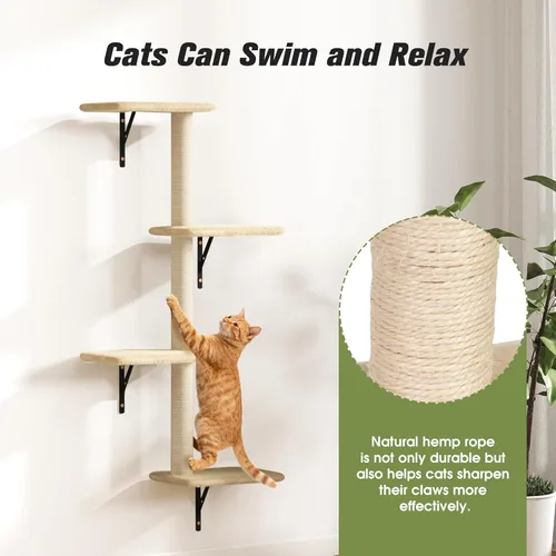 Miniatura 4 de COZIWOW Muebles para gatos montados en la pared, estantes y perchas de pared para gatos, estantes flotantes para gatos para pared, juego de 5 (beige)