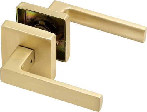 Miniatura 8 de Linkaa Paquete de 2 manijas de puerta cuadradas de latón satinado para puertas interiores para armario y pasillo, lavandería interior (1 par