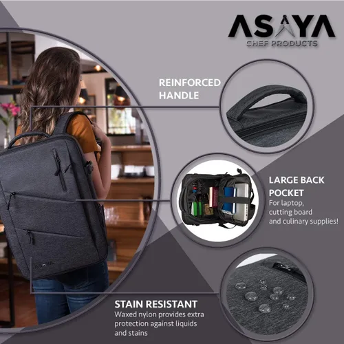 Miniatura 15 de Asaya Mochila para cuchillos de chef con bolsa enrollable de 20 bolsillos, más de 30 bolsillos para cuchillos, cuchillos no incluidos (marrón)