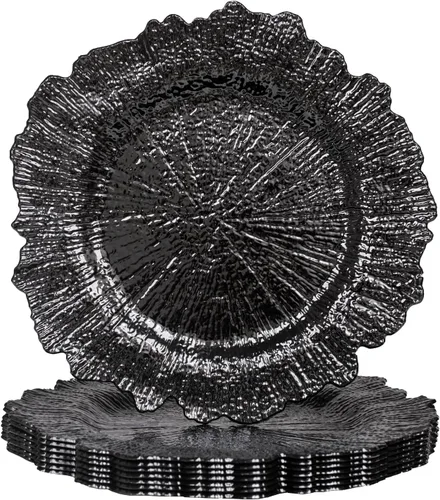 MAONAME Juego de 8 platos base redondos negros de 13 pulgadas, bajoplatos de arrecife para platos de cena, platos base de plástico para boda,