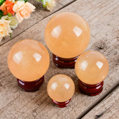 Miniatura 3 de Escultura de esfera de adivinación de cristal curativo de citrino natural con soporte de madera Feng Shui Chakra Aura, decoración de escritorio