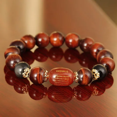 Miniatura 4 de Jewever Pulsera de triple protección Feng Shui Healing Stretch- Ojo de tigre - Obsidiana - Sutra ágata cuentas 0.472 in Piedra Unisex Joyería, Gema