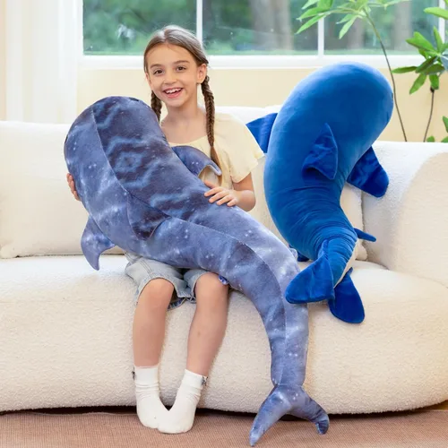 Miniatura 3 de Tezituor Tiburón ballena gigante de 4 pies de peluche, peluche de tiburón en forma de S para niños y niñas, almohada de cuerpo de tiburón ballena