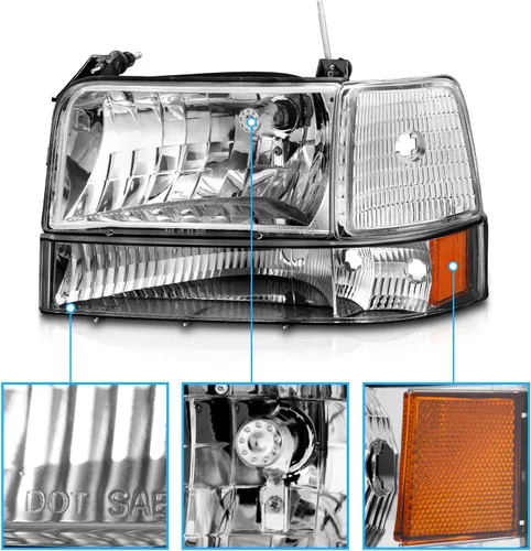 Miniatura 3 de AmeriLite Para Ford F150 F250 F350 Bronco Truck Chrome 1992-1996 Conjunto de faros delanteros de repuesto con juego de lámparas de esquina