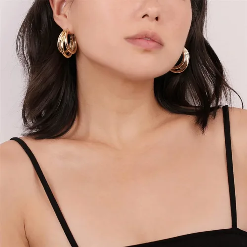 Miniatura 29 de Aretes de aro gruesos de oro para mujer, chapados en oro de 14 quilates, aretes de aro triple, hipoalergénicos, a la moda, aretes de aro gruesos