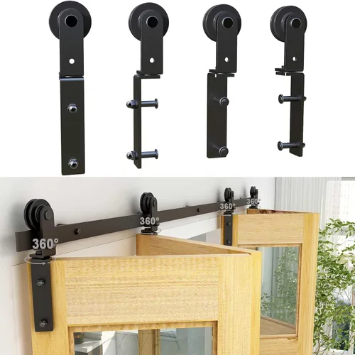 Miniatura 5 de TSMST Kit de riel de puerta corrediza de granero de doble pliegue de 8 pies/96 pulgadas para 4 puertas, kit de herrajes para puerta de granero