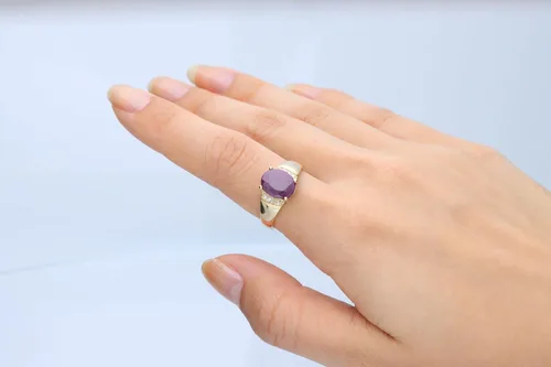Miniatura 4 de Gin & Grace Anillo de rubí opaco genuino de oro amarillo de 10 quilates de 3 quilates con diamantes para mujer, joyería hecha a mano