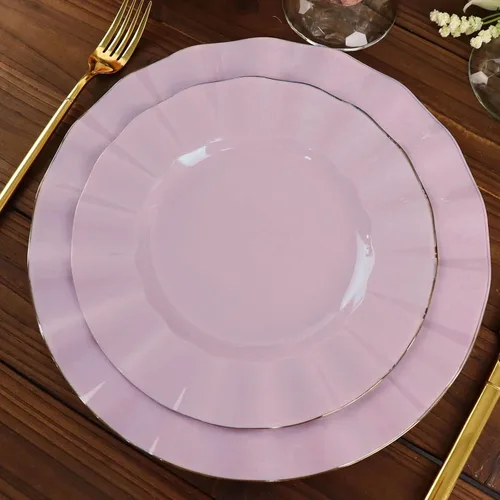 Miniatura 53 de Tableclothsfactory Paquete de 10 platos redondos de plástico negro de 6 pulgadas para ensalada de postre, platos desechables con borde ondulado