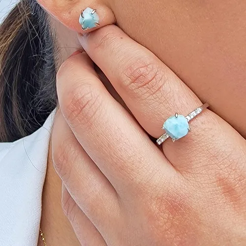 Miniatura 22 de Natural raw gemstone stud earrings with white gold over 925 sterling silver, 6 to 7mm rough genuine quality birthstone gift for her, Uniquelan