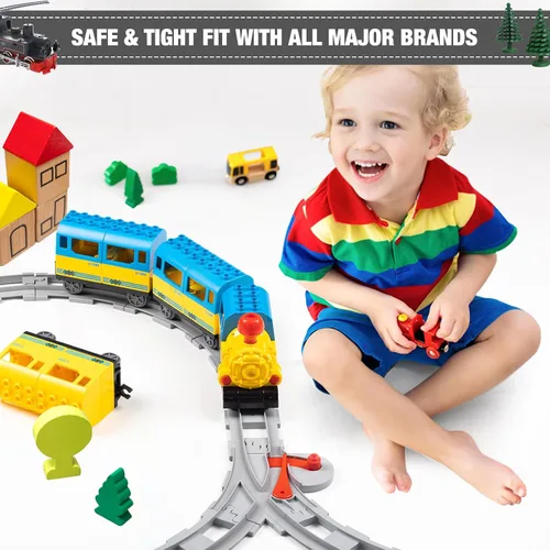 Miniatura 4 de Mannidoo 32 piezas de pistas de tren, pista de ferrocarril clásica con 20 pistas curvas, 10 pistas rectas y 2 pistas de cambio - Compatible