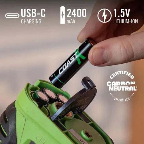 Miniatura 2 de Baterías recargables Coast AA USB-C, ZITHION-X, iones de litio 1.5v 2400 mAh, larga duración, se cargan en menos de 2.5 horas, cable de carga