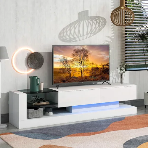 Soporte de TV LED para TV de 55, 65, 75 pulgadas, centro de entretenimiento equipado con dos puertas abatibles, consola de TV de 50, 60, 70 (55.1
