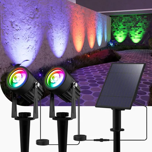 Miniatura 16 de T-SUN Focos solares al aire libre impermeables, luces de paisaje solares 2 en 1 LED para jardín, focos solares para árbol, jardín, estanque, piscina