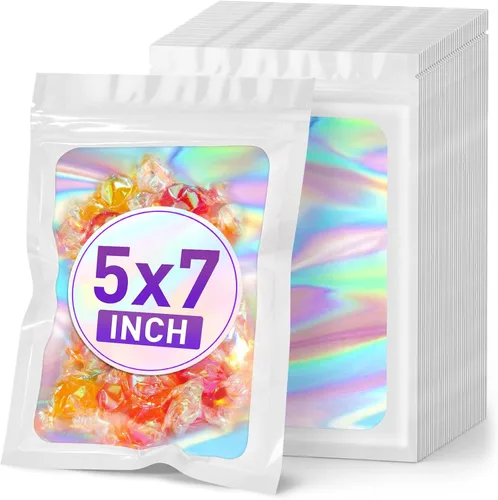 Miniatura 13 de ANZNKU 50 piezas 7 cm x 23 cm Bolsas holográficas para bolígrafos Bolsas de embalaje para bolígrafos Bolsa resellable a prueba de olores