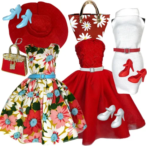 Miniatura 5 de Eledoll Conjunto de ropa de moda para muñeca de 12 pulgadas Verano en París Floral Dress Set (Katherine)