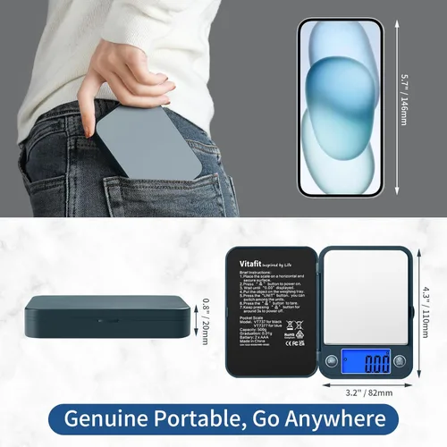 Miniatura 4 de Vitafit Báscula digital de bolsillo de 17.64 oz, alta precisión garantizada por la fábrica profesional de báscula desde 2001, escala de gramos 0.00