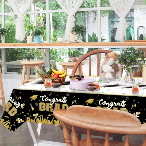 Miniatura 3 de chiazllta Juego de 3 manteles de graduación de la clase de 2026 con texto en inglés "Congrats Grad", color negro, decoración de fiesta, suministros